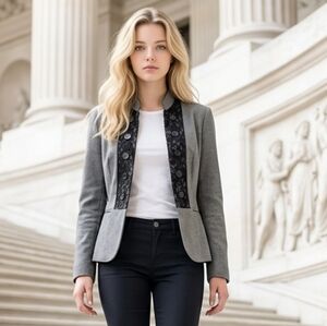 Like New Maurices Gray Lace Trim Blazer Black Buttons Women's Medium